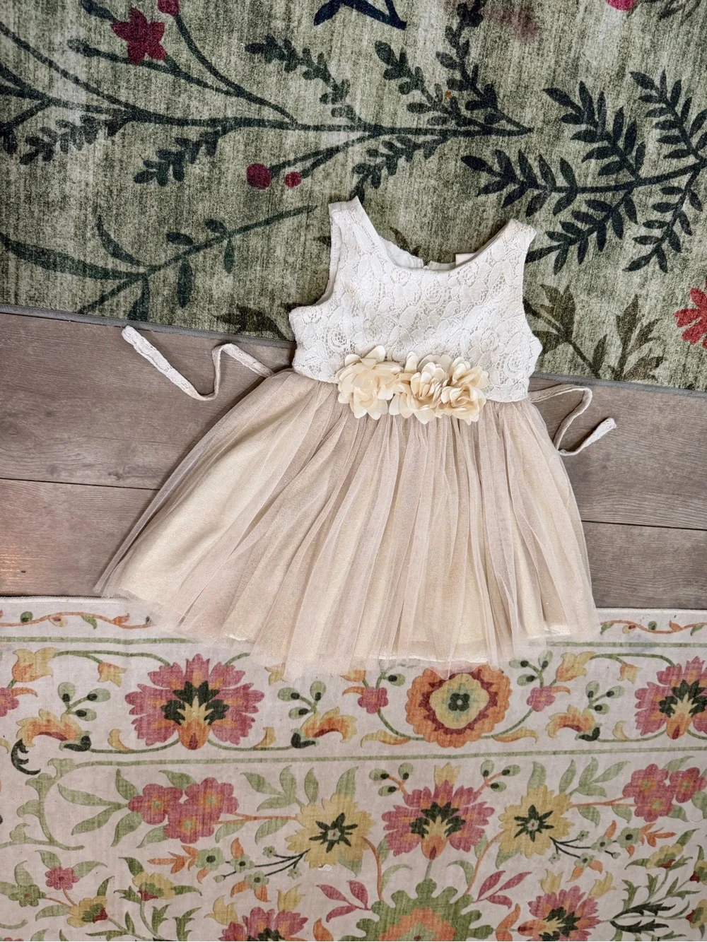 Sweet Heart Rose Toddler Girl Lace and Beige Formal Dress 3T Tulle Flower Waist